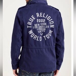 True Religion Navy Hooded Chase Military Field Jacket